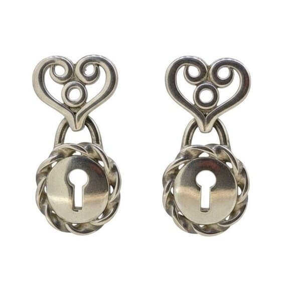 Signed Givenchy Paris NY Padlock Heart Drop Pierced Earrings DoorKnocker Vintage - Picture 1 of 9